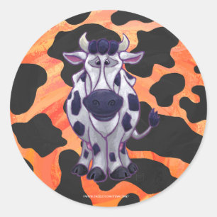 Cow Black and Orange Wild Me Classic Round Sticker