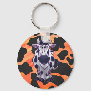 Cow Black and Orange Wild Me Key Ring