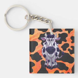 Cow Black and Orange Wild Me Key Ring