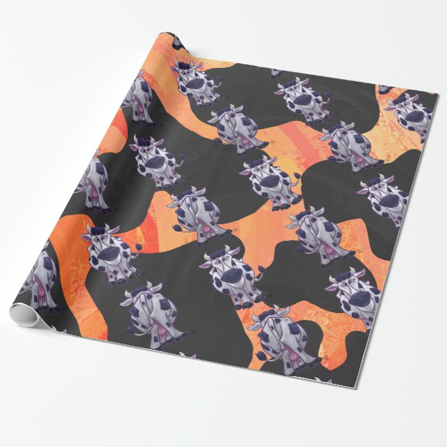 Cow Black and Orange Wild Me Wrapping Paper (Unrolled)
