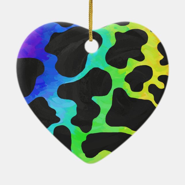 Cow Black and Rainbow Gifts Ceramic Tree Decoration (Back)