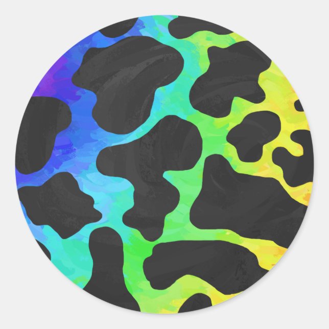 Cow Black and Rainbow Gifts Classic Round Sticker (Front)