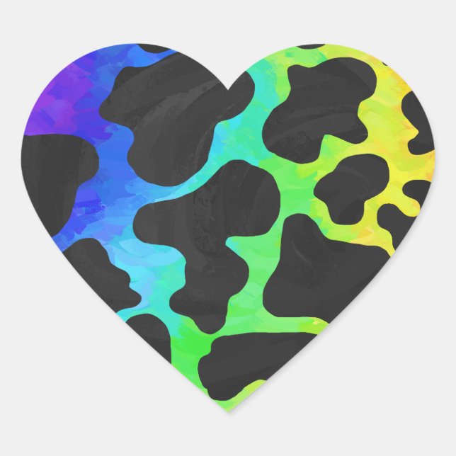 Cow Black and Rainbow Gifts Heart Sticker (Front)