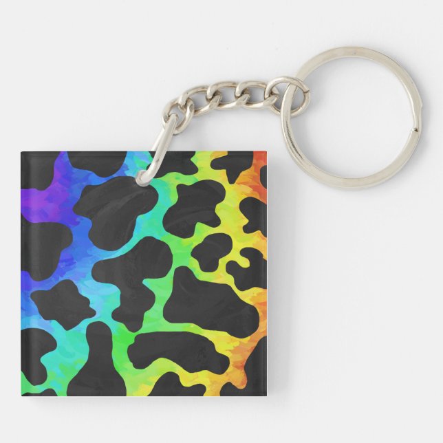 Cow Black and Rainbow Gifts Key Ring (Back)