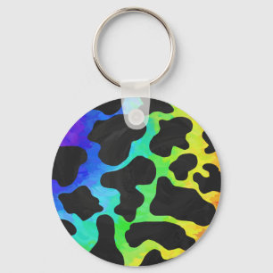 Cow Black and Rainbow Gifts Key Ring