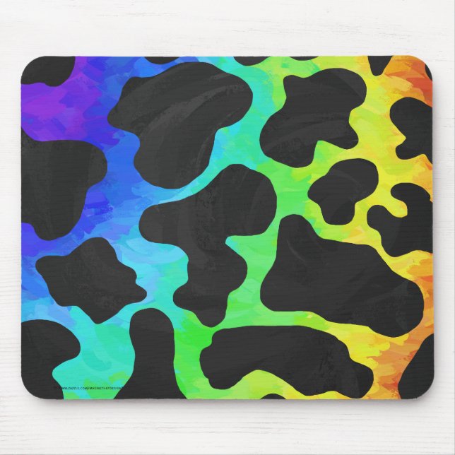 Cow Black and Rainbow Gifts Mouse Mat (Front)