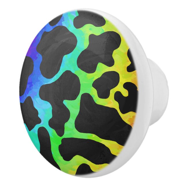 Cow Black and Rainbow Print Ceramic Knob (Right)