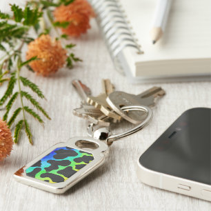 Cow Black and Rainbow Print Key Ring
