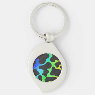 Cow Black and Rainbow Print Key Ring