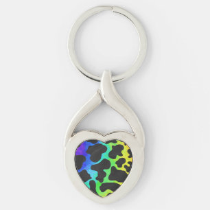 Cow Black and Rainbow Print Key Ring
