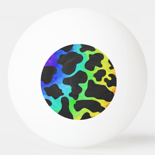 Cow Black and Rainbow Print Ping Pong Ball (Front)