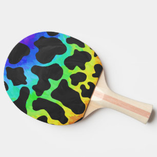 Cow Black and Rainbow Print Ping Pong Paddle