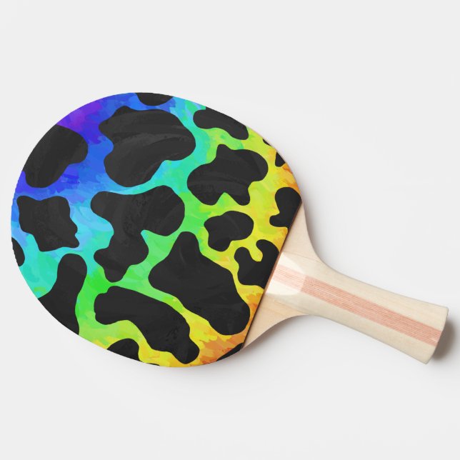 Cow Black and Rainbow Print Ping Pong Paddle (Back Side)