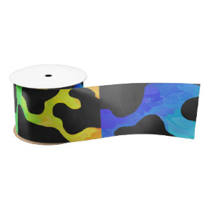 Cow Black and Rainbow Print Satin Ribbon
