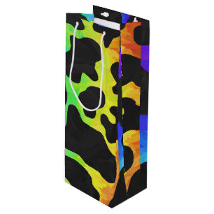 Cow Black and Rainbow Print Wine Gift Bag
