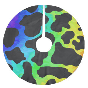 Cow Black and Rainbow Stuff Brushed Polyester Tree Skirt