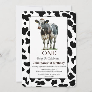 Cow Black and White Birthday Invitation 