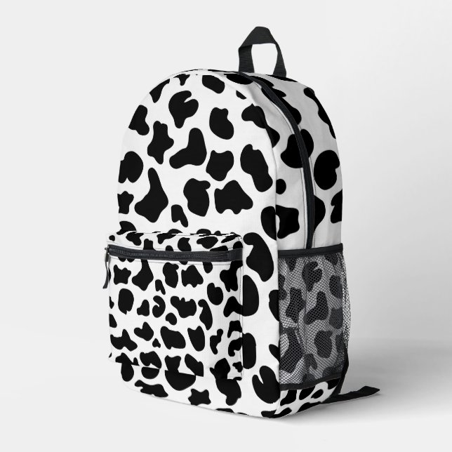 Cow Black and White Cowhide Textures Printed Backpack (Back Corner Right)