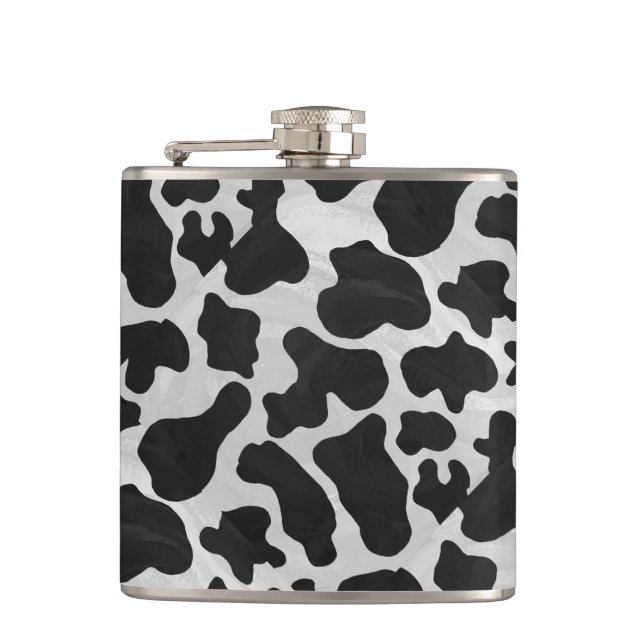 Cow Black and White Print Hip Flask (Front)