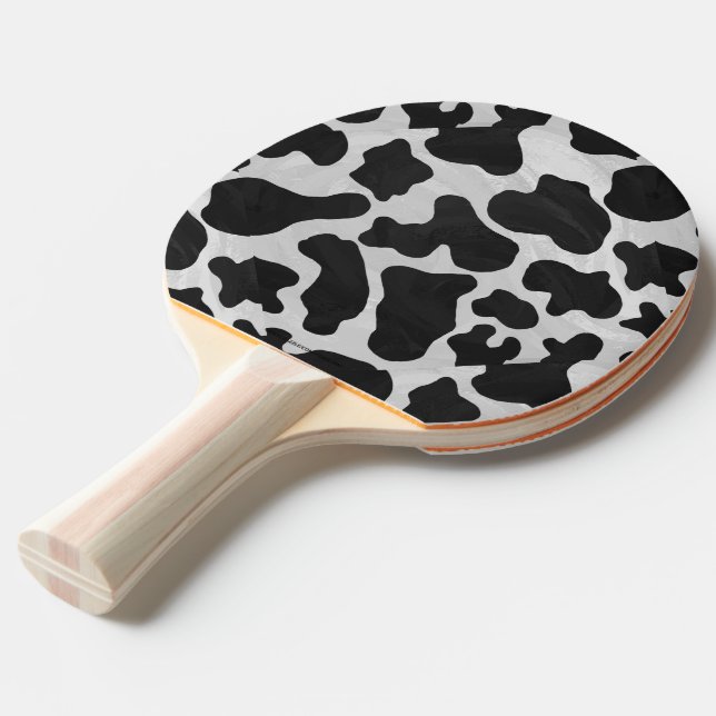 Cow Black and White Print Ping Pong Paddle (Front Angle)
