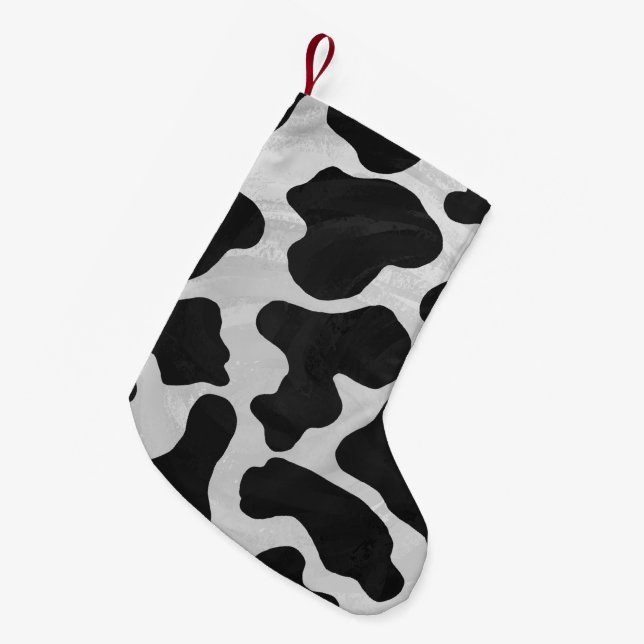 Cow Black and White Print Small Christmas Stocking (Front (Hanging))