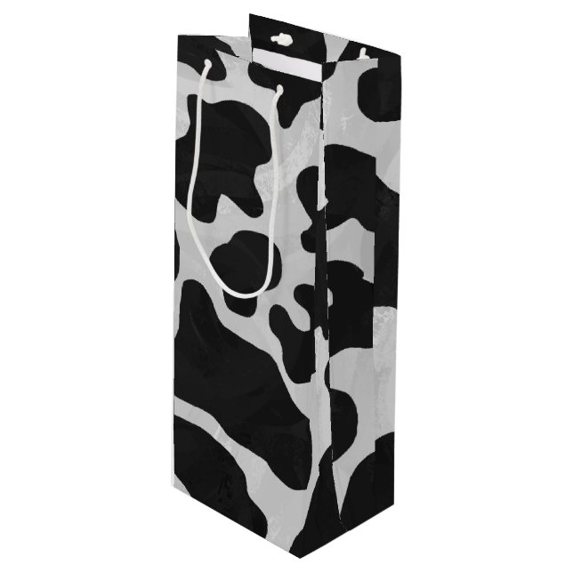 Cow Black and White Print Wine Gift Bag (Front Angled)