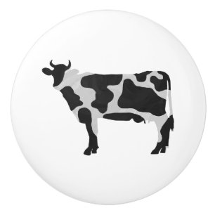 Cow Black and White Silhouette Ceramic Knob