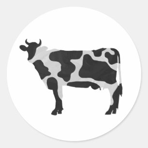 Cow Black and White Silhouette Classic Round Sticker