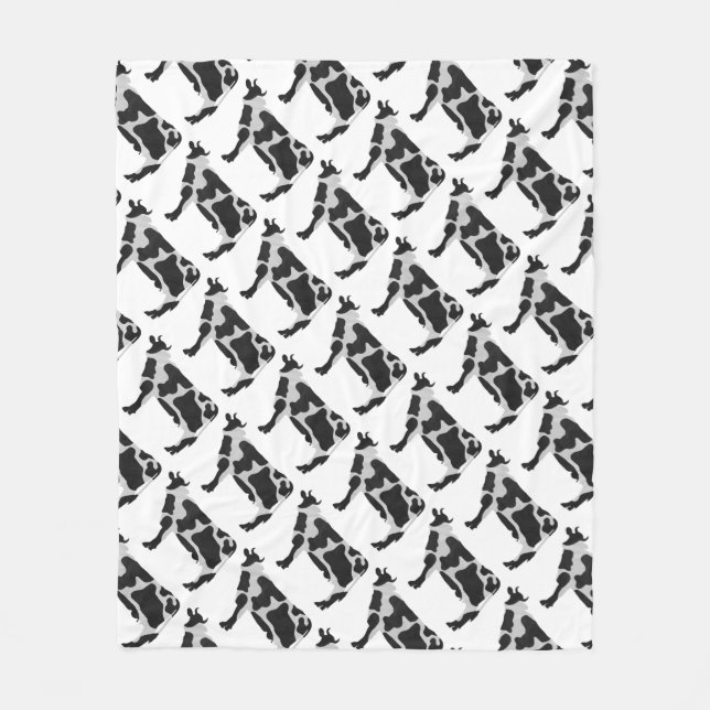 Cow Black and White Silhouette Fleece Blanket (Front)