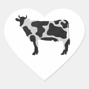 Cow Black and White Silhouette Heart Sticker