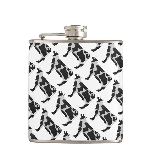 Cow Black and White Silhouette Hip Flask (Front)