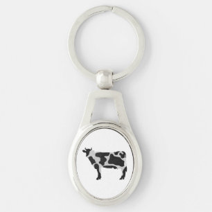 Cow Black and White Silhouette Key Ring