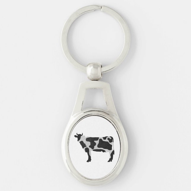 Cow Black and White Silhouette Key Ring (Front)