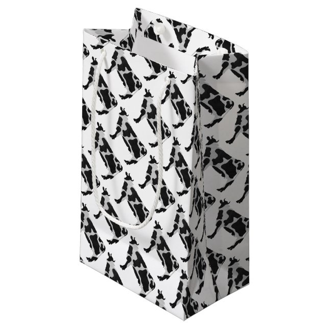 Cow Black and White Silhouette Small Gift Bag (Front Angled)
