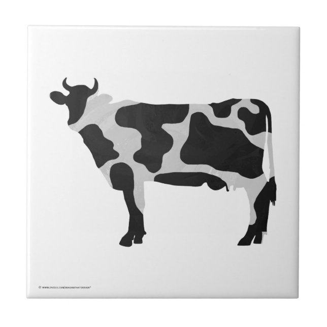 Cow Black and White Silhouette Tile (Front)