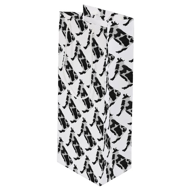 Cow Black and White Silhouette Wine Gift Bag (Front Angled)