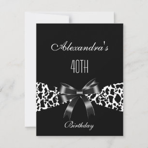 Cow Black White 40th Birthday Invitation