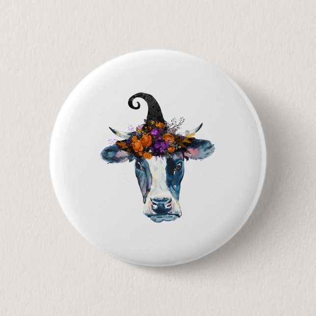 Cow Black White Halloween Witch 6 Cm Round Badge (Front)
