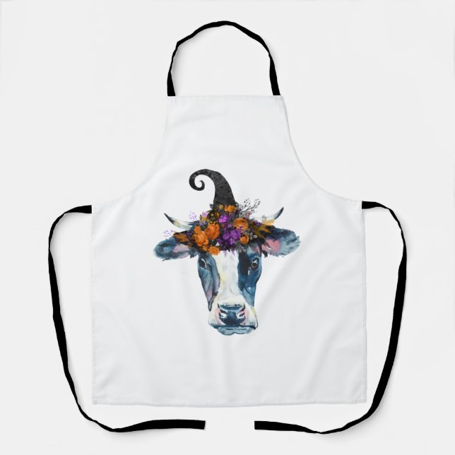 Cow Black White Halloween Witch Apron (Front)
