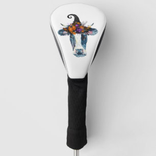 Cow Black White Halloween Witch Golf Head Cover