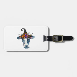 Cow Black White Halloween Witch Luggage Tag