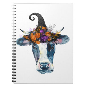 Cow Black White Halloween Witch Notebook