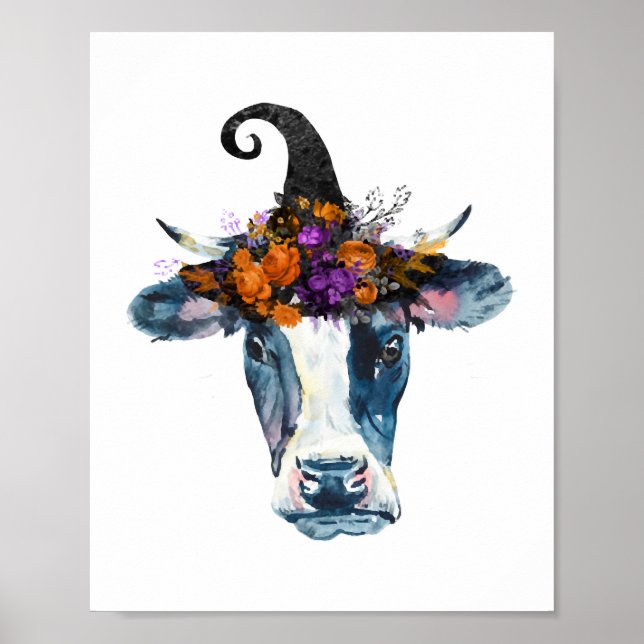 Cow Black White Halloween Witch Poster (Front)