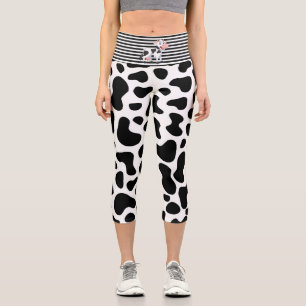 cow black white spots capri leggings