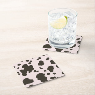 Cow Black White Spots Fur Square Paper Coaster
