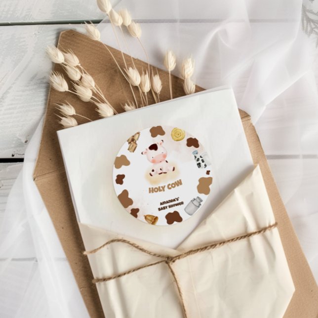 Cow Boho Baby Shower Classic Round Sticker (Creator Uploaded)