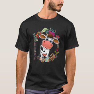 Cow Bow Tie Leopard Flowers Family Happy Mother's T-Shirt