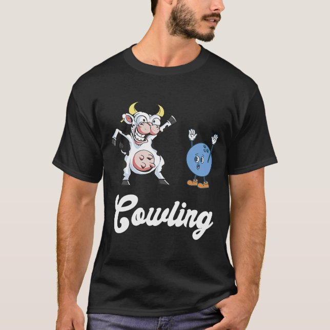 Cow Bowler Bowling Pin Funny Bowling Strike Bowlin T-Shirt (Front)