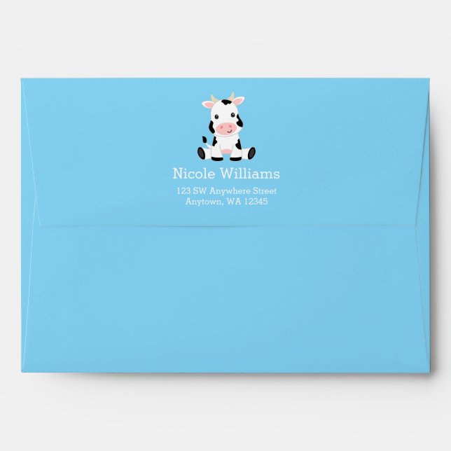 Cow Boy Baby Shower Blue Return Address Envelope (Back (Top Flap))