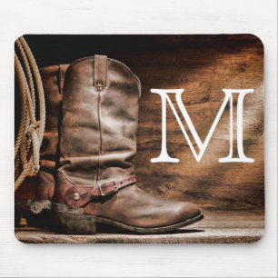 Cow Boy Boots Spur Coun Monogram Initial Mouse Pad